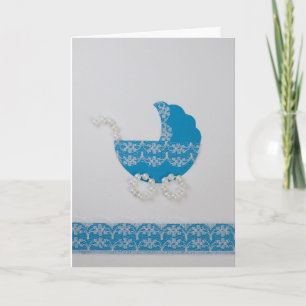 Personalize Cute blue baby stroller Card