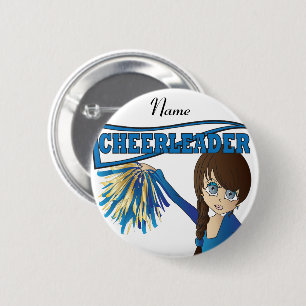 Personalize Cute Blue Cheerleader Girl 2 Inch Round Button