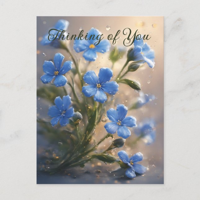 Personalize cute Blue Floral Thinking of You Postcard (Front)
