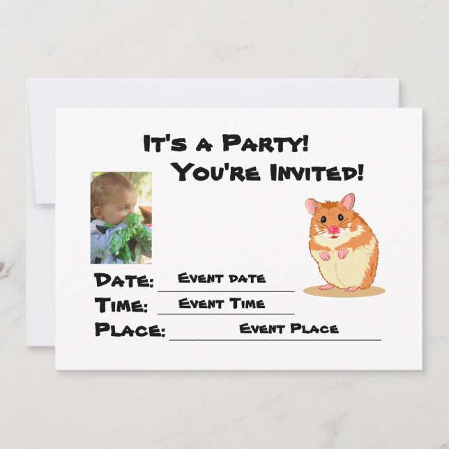 Personalize Cute Cuddly Hamster Party Invitation (Front)