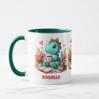 Personalize Cute Dinosaur Having Coffee Mug