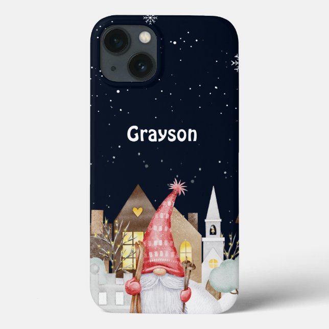 Personalize Cute Gnome Winter Snow Holiday Case-Mate iPhone Case (Back)