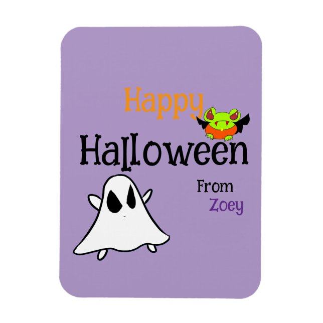 Personalize Cute Halloween with ghostie and frog  Magnet (Vertical)