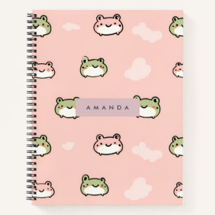 Personalize Cute Kawaii Pastel Frog Design on Pink Notebook