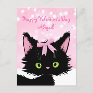 Personalize Cute Kitten Pink Valentine's Day Holiday Postcard