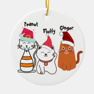 Personalize Cute Kitty Cat Family Ceramic Ornament
