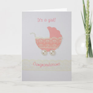 Personalize Cute lace Baby stroller Card