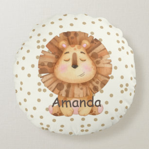 Personalize cute lion polka dots kids nursery round pillow