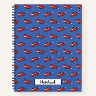 Personalize Cute Little Red Fox Pattern Blue Notebook