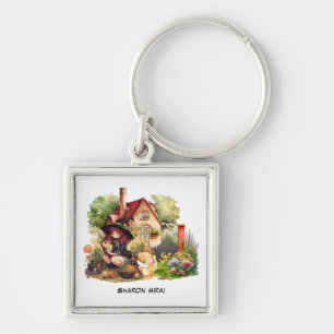 Personalize Cute Little Witch And Fox Keychain