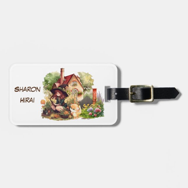 Personalize | Cute Little Witch And Fox Luggage Tag (Front Horizontal)