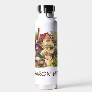 Personalize Cute Little Witch And Fox Water Bottle