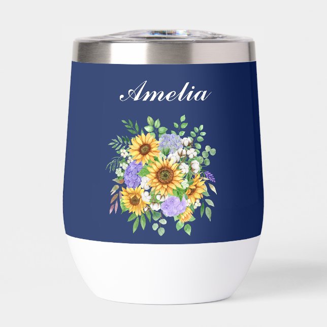 Personalize Cute Navy Blue Boho Chic Wildflowers (Front)