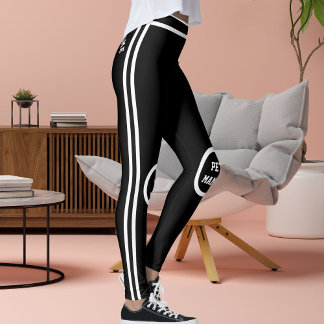 Personalize Cute Pet Mama Black White Stripes Yoga Leggings