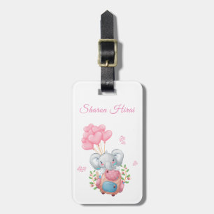 Personalize   Cute Pink Elephant Luggage Tag