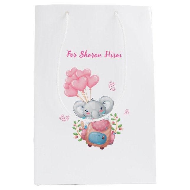 Personalize | Cute Pink Elephant  Medium Gift Bag (Front)