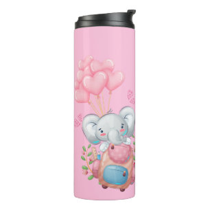 Personalize   Cute Pink Elephant Thermal Tumbler