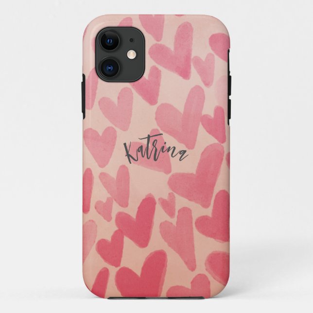 Personalize Cute Pink Scattered Hearts  Case-Mate iPhone Case (Back)