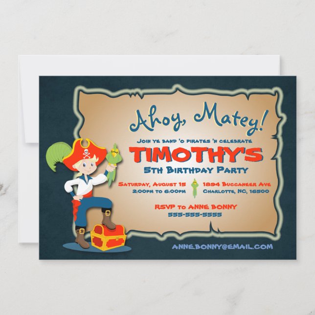 Personalize Cute Pirate Birthday Invitation (Front)
