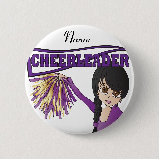 Personalize Cute Purple Cheerleader Girl 2 Inch Round Button (Front)