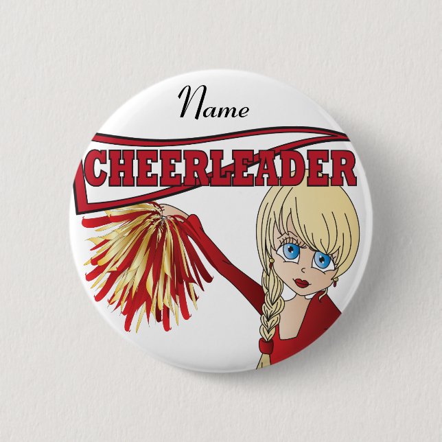 Personalize Cute Red Cheerleader Girl 2 Inch Round Button (Front)