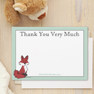 Personalize Cute Red Fox Green Baby Shower Thank You Card
