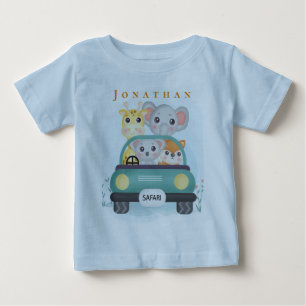 Personalize Cute Safari Animals Take A Road Trip Baby T-Shirt