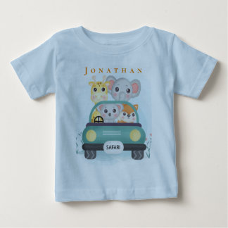 Personalize Cute Safari Animals Take A Road Trip Baby T-Shirt