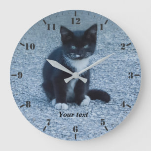 Personalize cute Tuxedo kitten  Large Clock