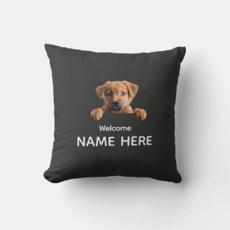 Personalize Cute Welcome Puppy Throw Pillow