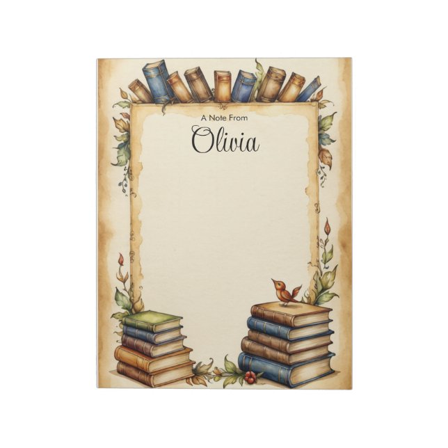 Personalize Cute Whimsical Book Border  Notepad (Rotated)