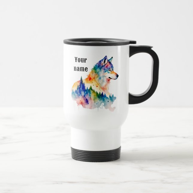 Personalize cute wolf wilderness travel mug (Right)