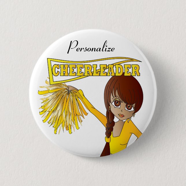Personalize Cute Yellow Cheerleader Girl 2 Inch Round Button (Front)