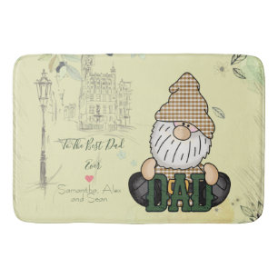 Personalize Dad Gnome   Green Vintage Dad Gift Bath Mat