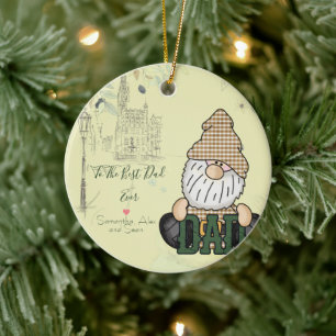 Personalize Dad Gnome Green Vintage Dad Gift Ceramic Ornament