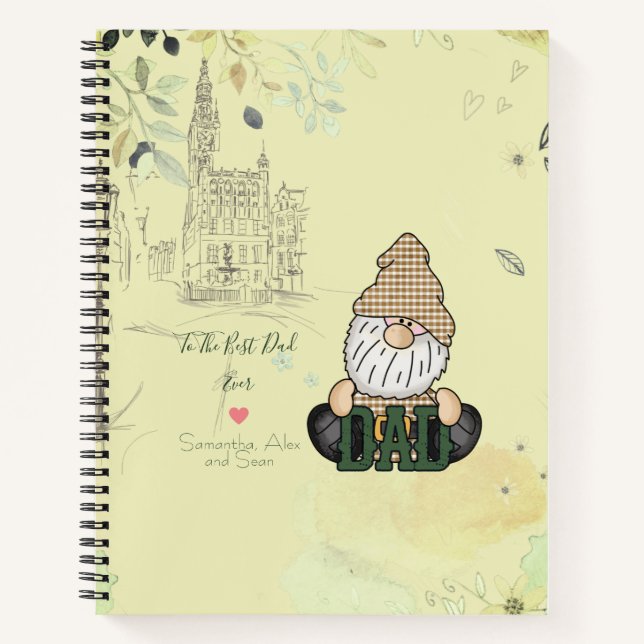 Personalize Dad Gnome | Green Vintage Dad Gift Notebook (Front)