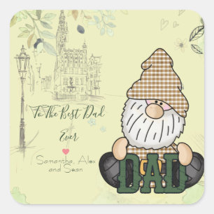Personalize Dad Gnome Green Vintage Dad Gift Square Sticker