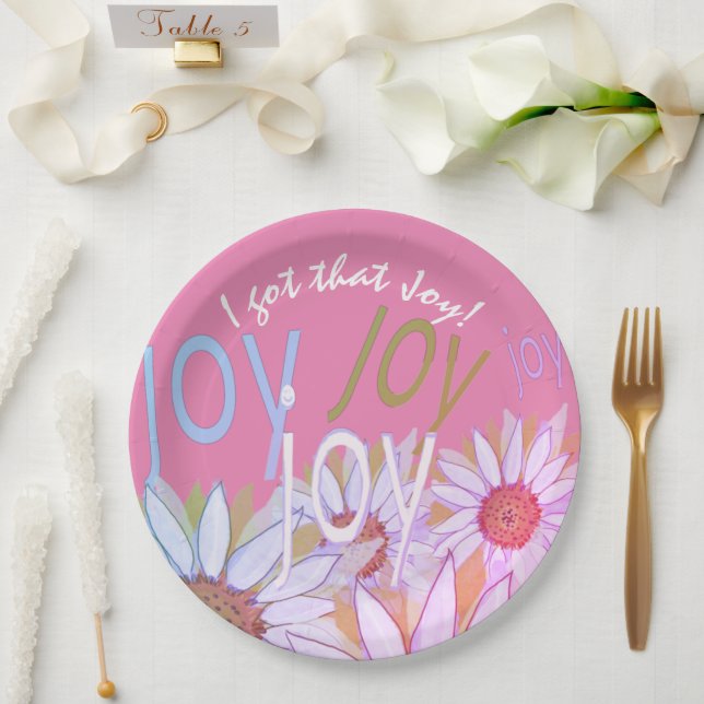 Personalize Daisy: Floral Joy, Joy, Joy!  Paper Plate (Wedding)