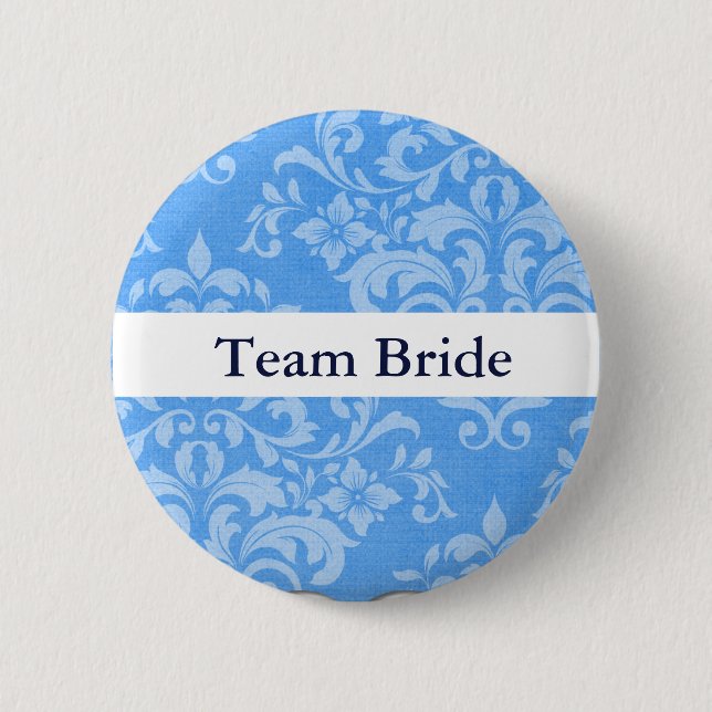 Personalize Damask Wedding Team Bride 2 Inch Round Button (Front)