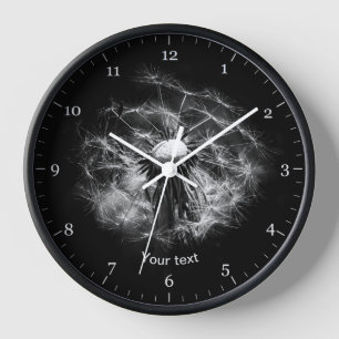 Personalize Dandelion black and white Clock