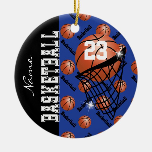 Personalize Dark Blue Basketball Ceramic Ornament (Front)