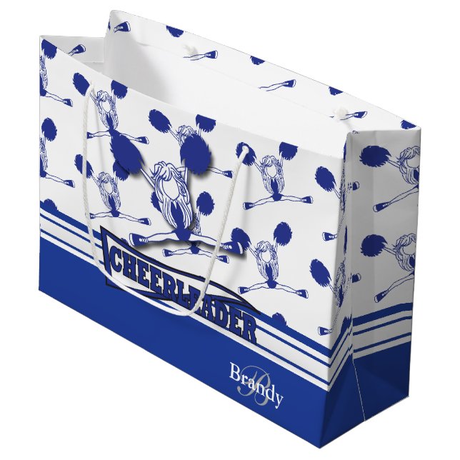 Personalize Dark Blue 📣 Cheerleader Large Gift Bag (Front Angled)
