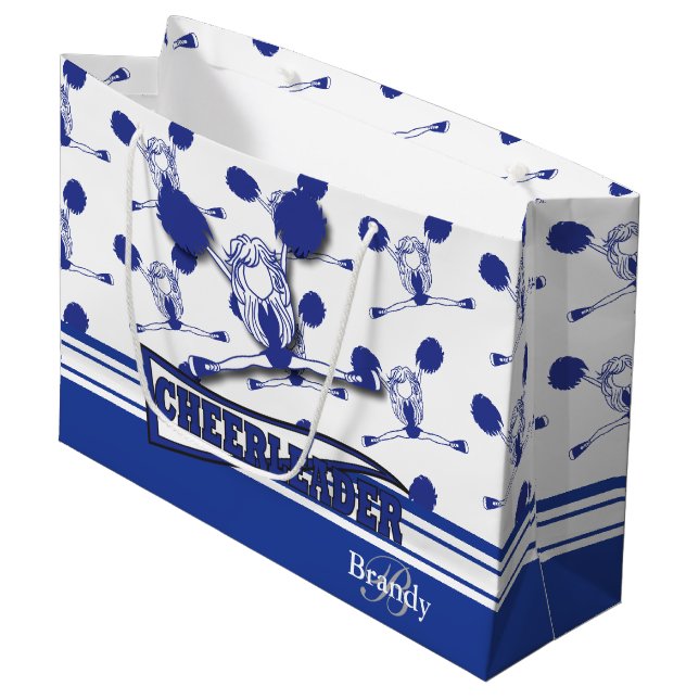 Personalize Dark Blue Cheerleader Large Gift Bag (Front Angled)