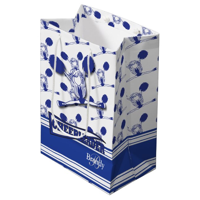 Personalize Dark Blue Cheerleader Medium Gift Bag (Front Angled)