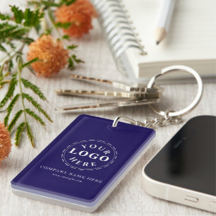 Personalize Dark Blue Rectangle (double-sided) Keychain