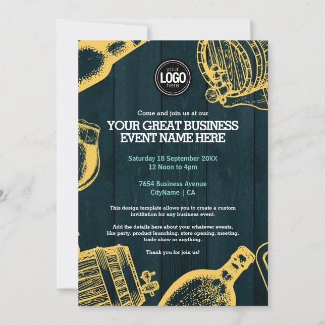 Personalize Dark Green Brewery Theme Invitation (Front)