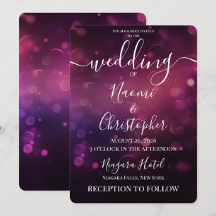 Personalize: Dark Pink Black Bokeh Lights Wedding Invitation