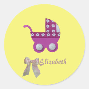 Personalize Dark pink stroller baby girl shower Classic Round Sticker