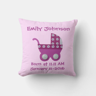 Personalize Dark pink stroller baby girl shower Throw Pillow