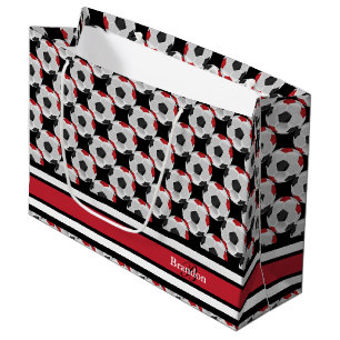 Personalize Dark Red and Black Soccer Balls Large Gift Bag